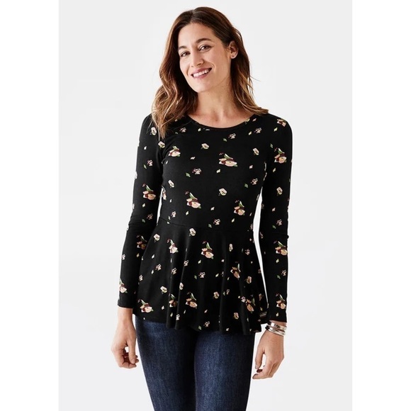 MATILDA JANE PEP IN YOUR STEP FLORAL STRETCH LONG SLEEVE KEYHOLE PEPLUM TOP - Picture 1 of 13